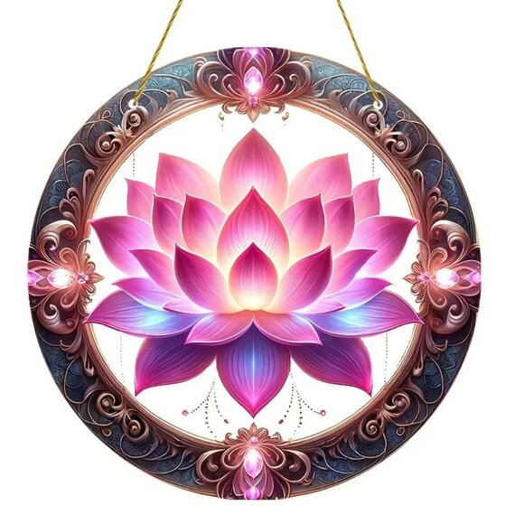 Suncatcher Lotus Flower Spiritual Buddhism Awake Hanging Window Decor Colorful - Picture 1 of 4